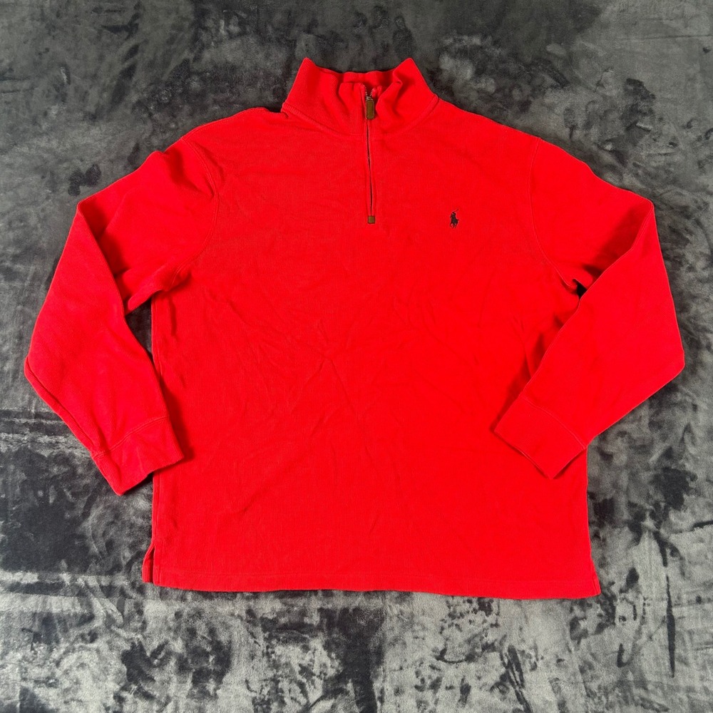 Polo Ralph Lauren Quarter Zip Pullover Mens XL Red Cotton Knit Sweater